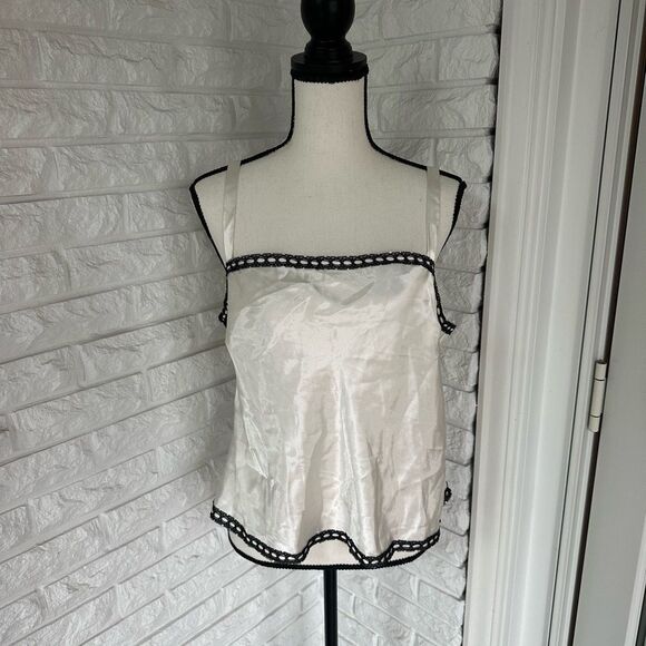 White Satin Camisole Top with Black Trim - Picture 1 of 5